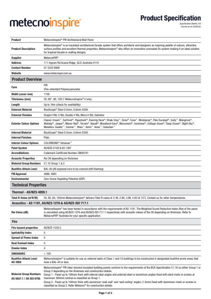 Specification Sheets MetecnoInspire