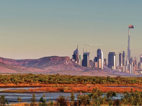 Benjamen Gussen&rsquo;s proposal for a &lsquo;charter city&rsquo; in the Pilbara stimulated this imaginary depiction. Image:&nbsp;Justin Bolleter,&nbsp;author-provided

