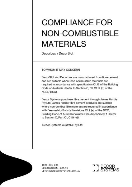 DecorLux Compliance for Non Combustible Materials