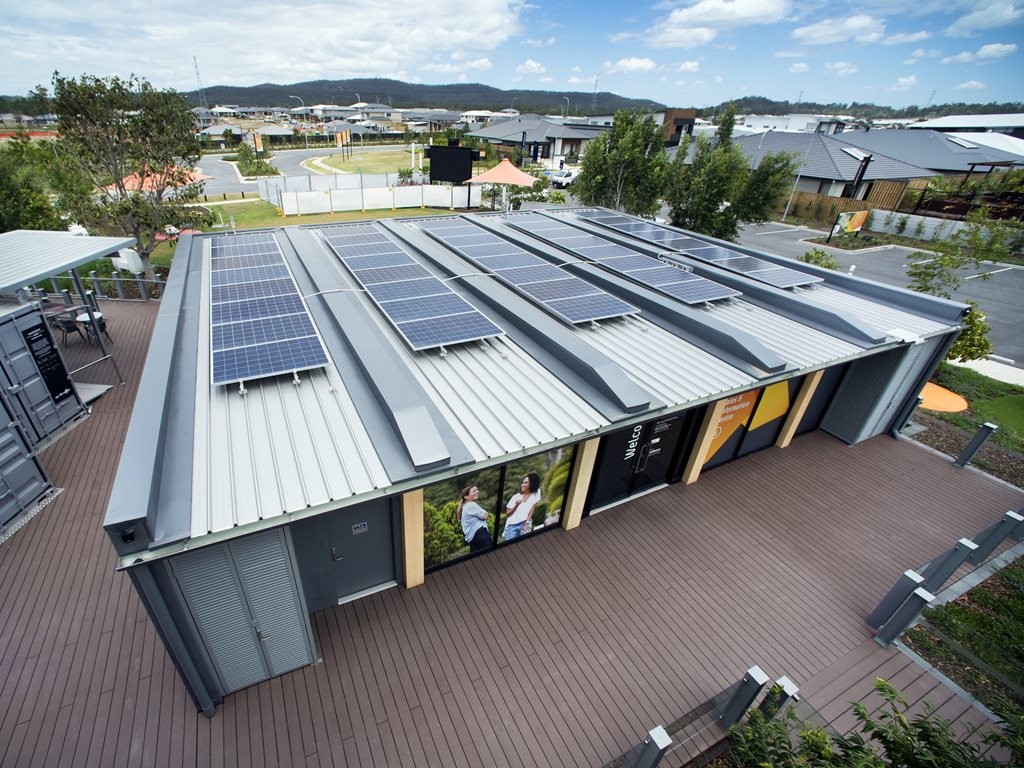 Solar panels on the sales and information centre in Yarrabilba. Image: Supplied&nbsp;
