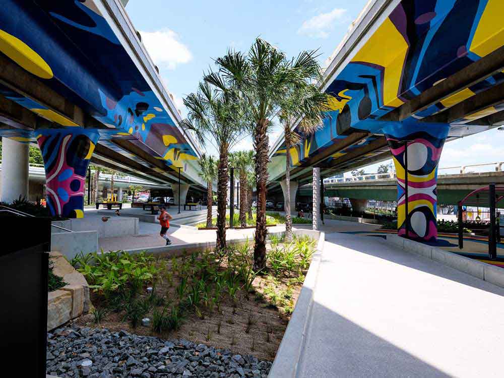 The ‘Floodlines’ mural at Waterline Park created with Dulux Protective Coatings