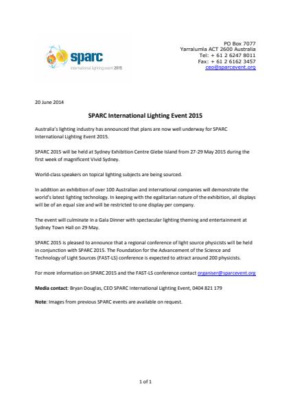 SPARC International Lighting Event 2015