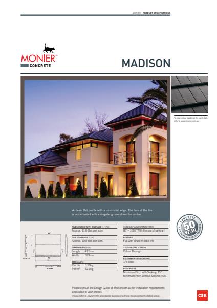 Monier Madison Data Sheet