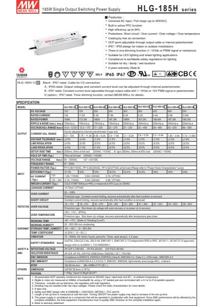 HLG-185HSpecification Sheet
