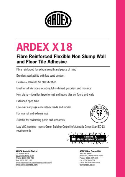 ARDEX X 18   - Fibre Reinforced Flexible Non Slump Wall and Floor Tile Adhesive