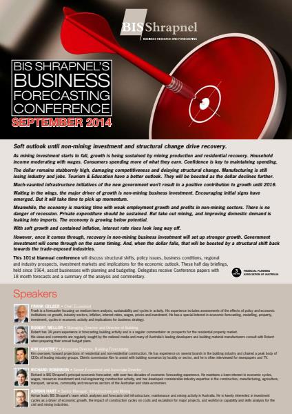BIS Shrapnel’s 101 Business Forecasting Conference Invitation Sept 2014