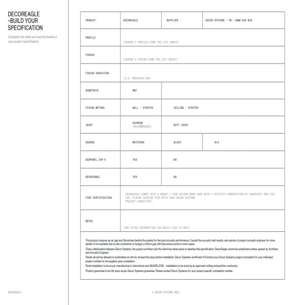 DecorEagle Specification Form