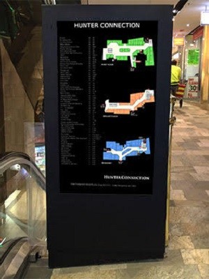 JDS installed a 55-inch LCD directional wayfinder in a floor-standing custom-built enclosure
