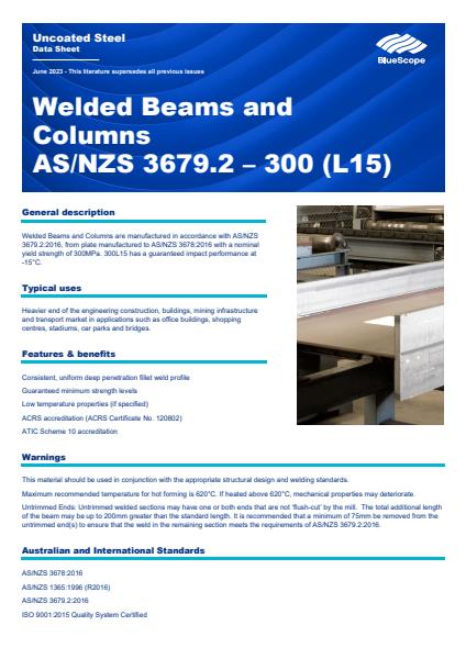 Welded Beams And Columns Product Data Sheet