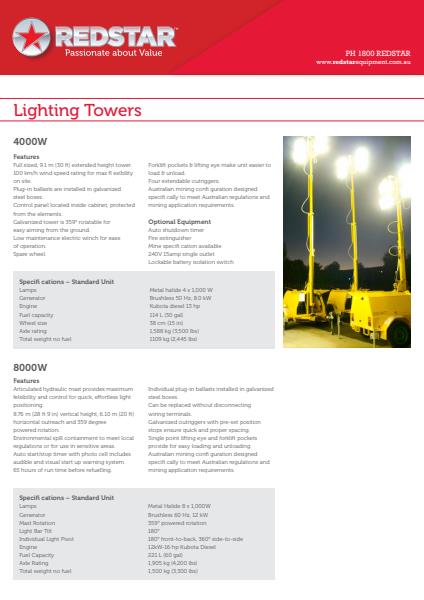 Ligthing Towers 4000W. 8000W