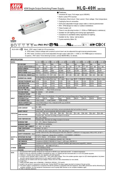 HLG-40HSpecification Sheet