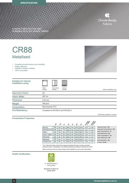 Horiso Climate Ready Fabrics CR88 Metallised Specification Sheet