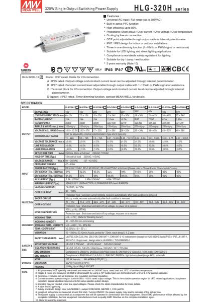 HLG-320HSpecification Sheet