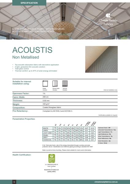 Horiso Climate Ready Fabrics Acoustis Non Metallised Specification Sheet