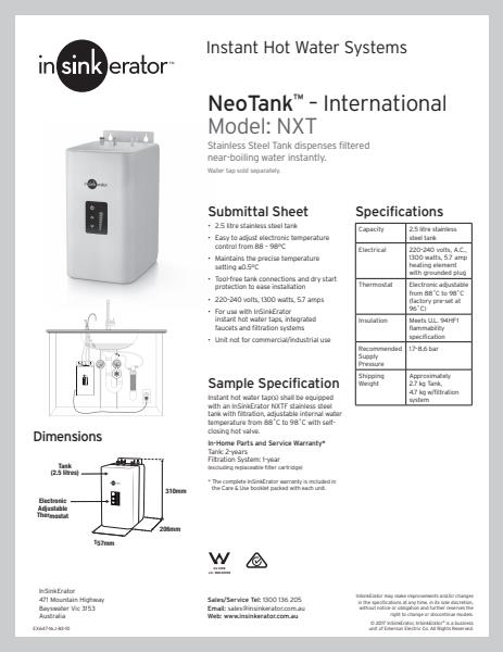 Neotank International Spec Sheet