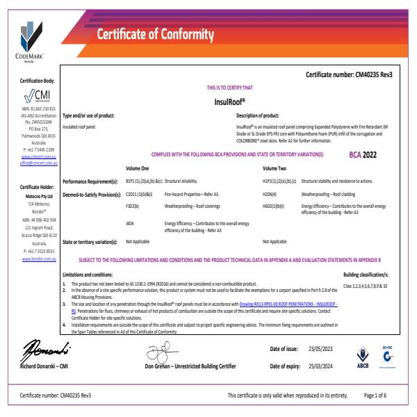 InsulRoof R03 Certificate of Conformity 