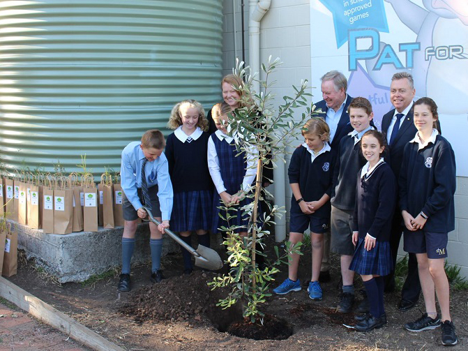 NSW minister for Planning and Housing Anthony Roberts joined students at St Michael&rsquo;s Catholic Primary School in Lane Cove recently to celebrate the annual tree planting day and promote the NSW Government&rsquo;s 5 Million Tree program. Image: Supplied
