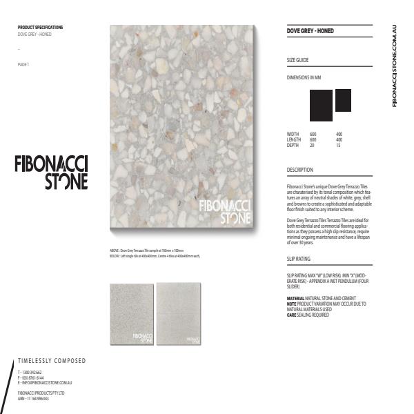 Fibonacci Stone Dove Grey Honed Product Sheet