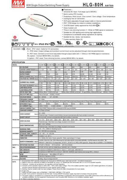 HLG-80HSpecification Sheet