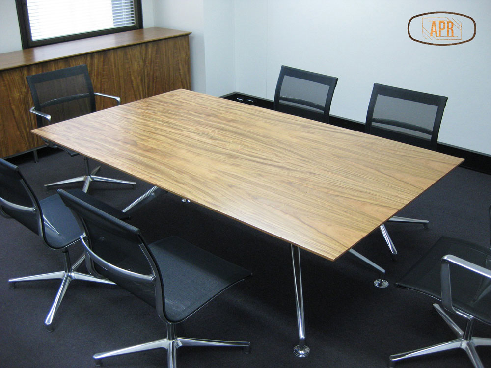 Corporate Table featuring Matilda Veneer’s Queensland Walnut with two pac polyurethane