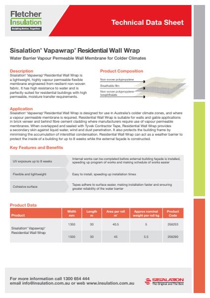 Sisalation® Vapawrap™ Residential Wall Wrap Specification
