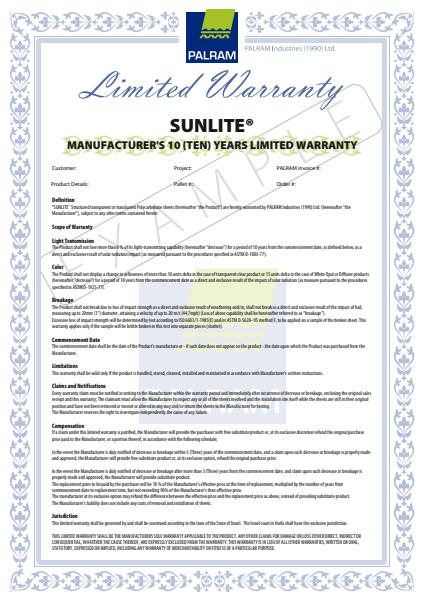 Sunlite warranty