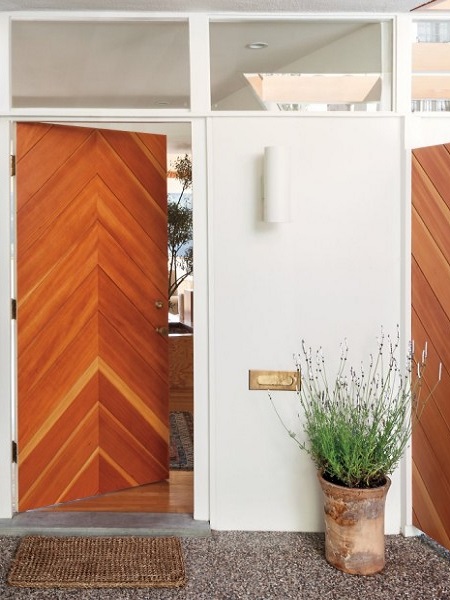 Front door with an unexpected timber design