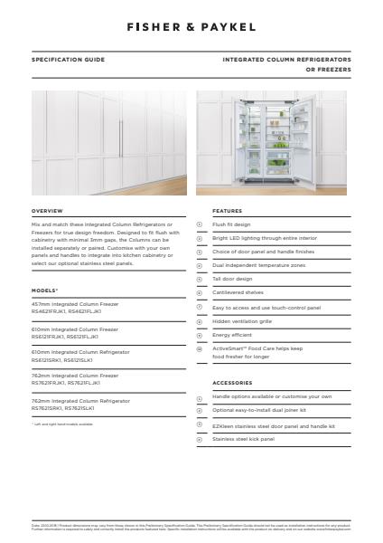 Integrated Column Freezer Spec Guide