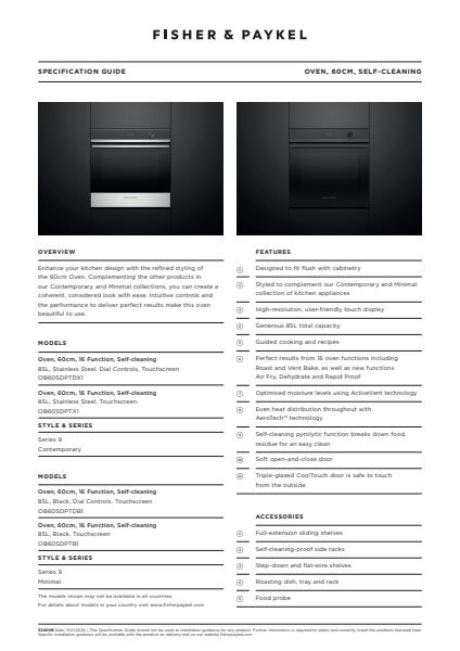 Oven 60cm 16 Function Self-Cleaning Spec Guide