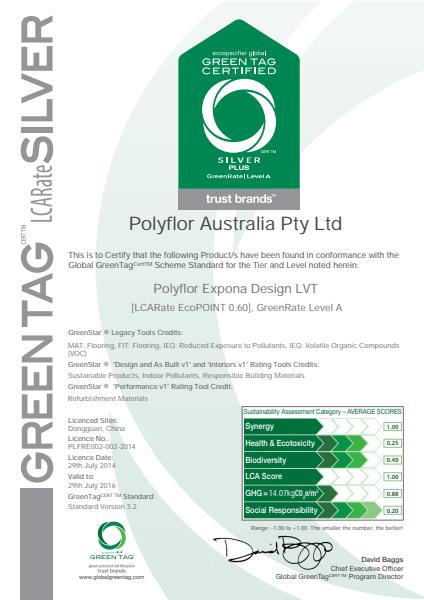 Expona Design GreenTag certificate