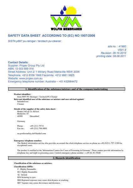 Safety Data Sheet - Terotech PU-Cleaner