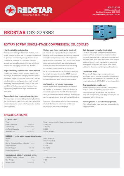DIS-275SB2 Rotary Screw, Single -Stage Compression