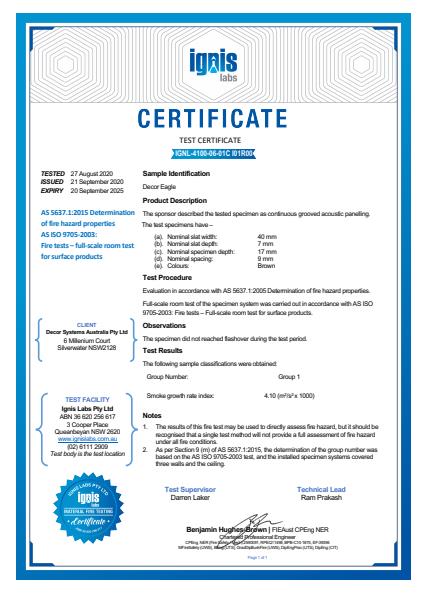 DecorEagle Fire Certificate