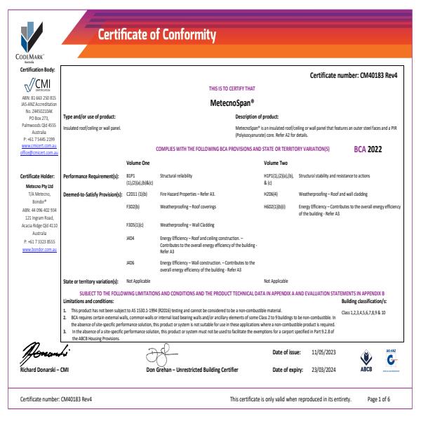 MetecnoSpan R04 Certificate of Conformity 