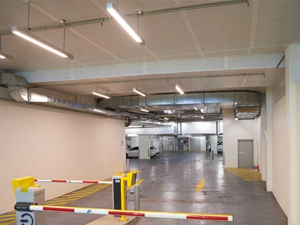 Kooltherm K10 white soffit boards provide insulation efficiencies and also brighten up the space in enclosed carparks