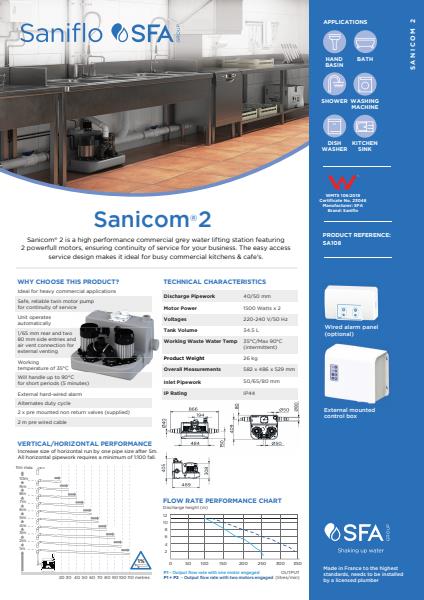 Saniflo Sanicom 2 Product Sheet